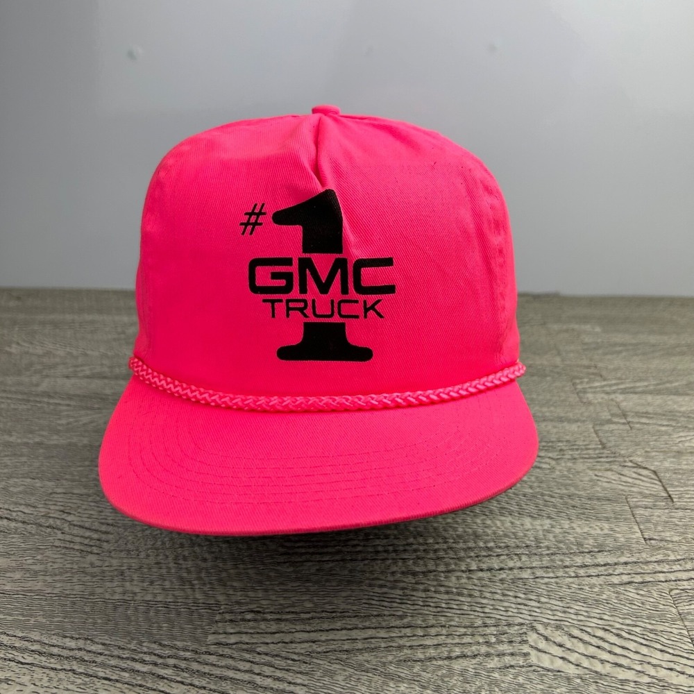 Vintage 90s GMC Truck Hat Cap Strap Back Adjustable Pink #1 Rope Car Chevy